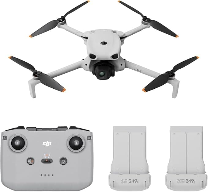 DJI Lito 1 Pack 2 Baterías (DJI RC-N3), Versión actualizada de Mini 4K | Detección de obstáculos, ActiveTrack, vídeo 4K/foto 8K, ligero para adultos, transmisión video 15km, 2 baterías, C0