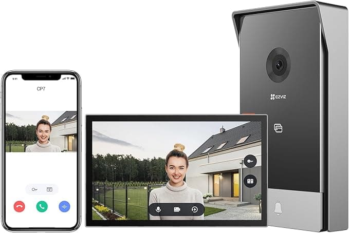 EZVIZ 2K Videoportero Timbre Video Sistema Intercomunicador CP7 | 7'' Monitor Táctil a Color, 2 Hilos Desbloqueo Remoto,Visión Nocturna, Detección de Movimiento Humano, Soporta Wi-Fi 2.4/5GHz