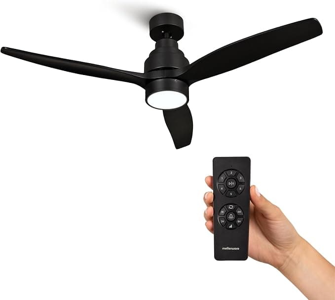 Mellerware - Ventilador de Techo con Mando a Distancia Brizy Bright | 30 W | 6 Velocidades | Ultra silencioso | 3 Aspas 132 de Diámetro | Función Verano-Invierno | Temporizador | LED | Black