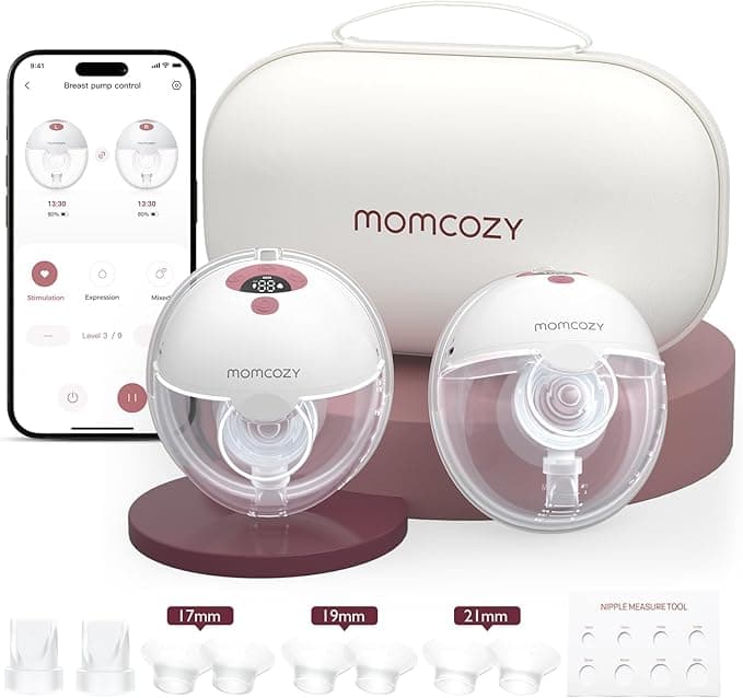 Momcozy M5 Smart Sacaleches Eléctrico Manos Libres con App, Portátil | 3 modos y 9 niveles, diseño ligero y discreto, 232 g, Brida de 24 mm con Insertos 17/19/21 mm, Libre de BPA