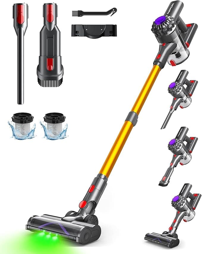 VACTechPro Aspiradora sin Cable,35kPa Escoba aspiradora sin Cable | 6 en 1 Inalámbrica con 35minutos de autonomía y batería extraíble,Ideal para Pelo de Mascota/Alfombra/Suelo Duro