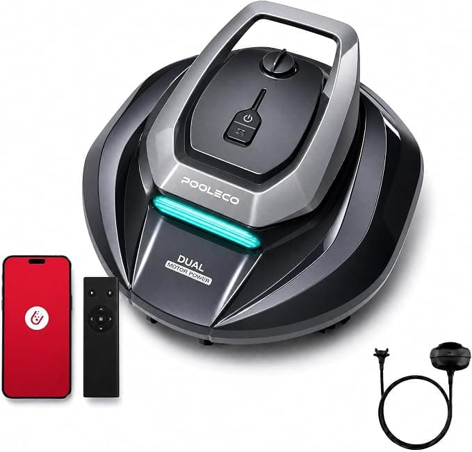 Robot Aspirador Piscina sin Cable con Flotador, 3 Motores, Control por App y Mando, Estacionamiento Automático, Recogida sin Pértiga, Limpieza de Fondo para Todo Tipo de Piscinas, 90Min, 80m²
