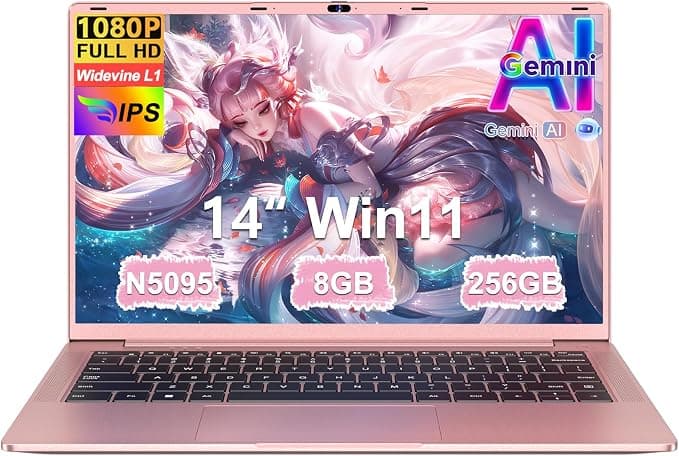 Ordenador Portátil 14 Pulgadas Celeron N5095 Upto 2,9 GHz Portatiles 8GB RAM 256GB SSD TF 1TB LPDDR4 Win11 5G WiFi 1920*1080 FHD mini HDMl Laptop Película Protectora Español - Oro Cuerpo Metálico-85