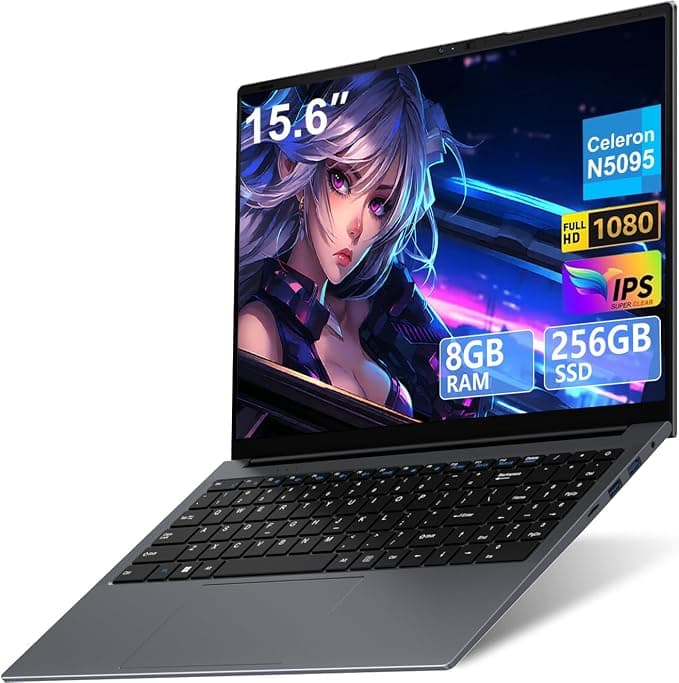 2026 Ordenador Portátil 15,6 Pulgadas Celeron N5095 Win11 Pro 8GB 256GB SSD | Expansión 1TB 5G WiFi FHD BT4.2 2,9 GHz HDMl USB 3.0 Portatil con Ratón Inalámbrico y Teclado Español Membrana - Gris