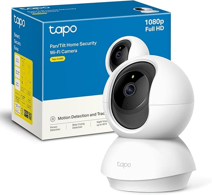 Tapo C200C - Cámara de Vigilancia WiFi Interior 360º, 1080p, Detección IA | Detección Movimiento, Personas y Llanto de Bebé. Visión Nocturna. Alarma Luz y Sonido. Almacenamiento Local o Nube. App Tapo.