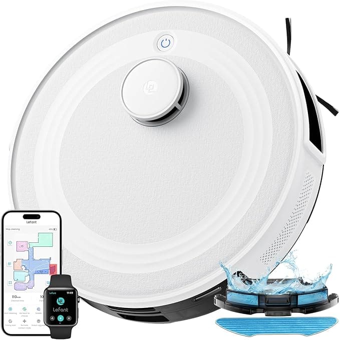 Lefant M2 Robot Aspirador y Fregasuelos con dToF Navegación Láser y App | 6000 Pa, Barre, Aspira, Friega y Pasa la Mopa, Limpieza Personalizada, Anticaídas, Alexa/i Watch, 2.4G y 5G, TotalSurface
