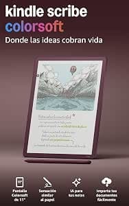 Amazon Kindle Scribe Colorsoft (última gen.): fino, ligero y rápido, con pantalla a color de 11" similar al papel y luz frontal; escribe en cuadernos integrados, documentos y libros (64 GB, granate)