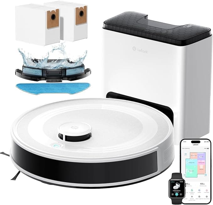 Lefant M2 Plus Robot Aspirador y Fregasuelos, 6000Pa Suction, Blanco | Mapeo Inteligente con Base Autovaciado, Navegación LiDar dToF, Ideal para Limpiar Alfombras, Pisos Duros y Pelo Mascotas