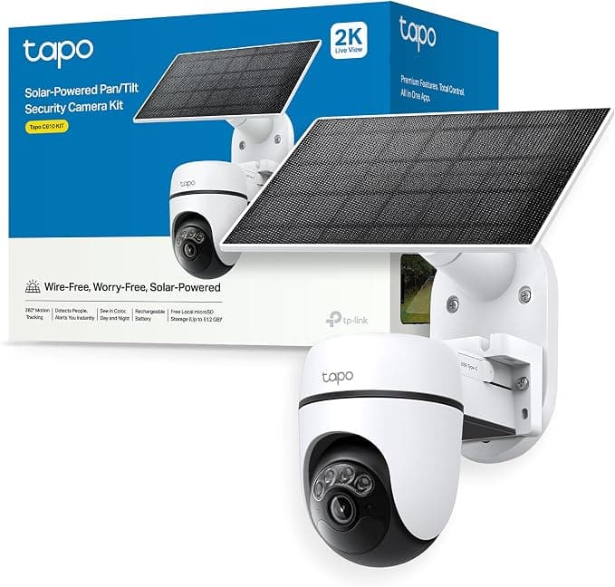 Tapo C610 Kit - Cámara Vigilancia WiFi Exterior 360º, Panel Solar, 2K 3MP | Detección de Movimiento y Personas. Batería 6700mAh. Visión Nocturna a Color. Alarma Luz y Sonido. Admite MicroSD. App Tapo.