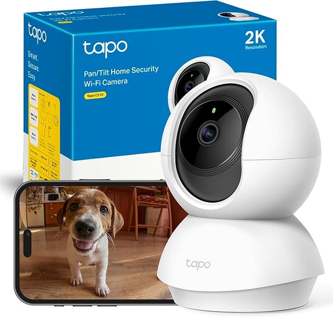 Tapo C210 - Cámara de Vigilancia WiFi Interior 360º, 2K 3MP, Detección IA | Detección Movimiento, Personas y Llanto de Bebé. Visión Nocturna. Alarma Luz y Sonido. Almacenamiento Local o Nube. App Tapo.