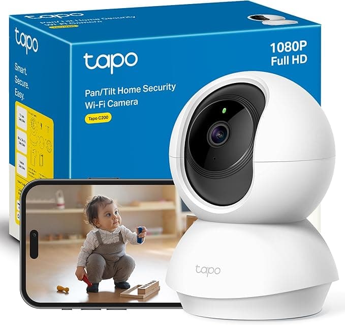 Tapo C200 - Cámara de Vigilancia WiFi Interior 360º, 1080p, Detección IA | Detección Movimiento, Personas y Llanto de Bebé. Visión Nocturna. Alarma Luz y Sonido. Almacenamiento Local o Nube. App Tapo.